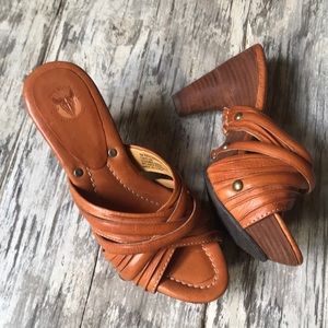 Frye Shoes- Frye Tan Leather Wood Clog
